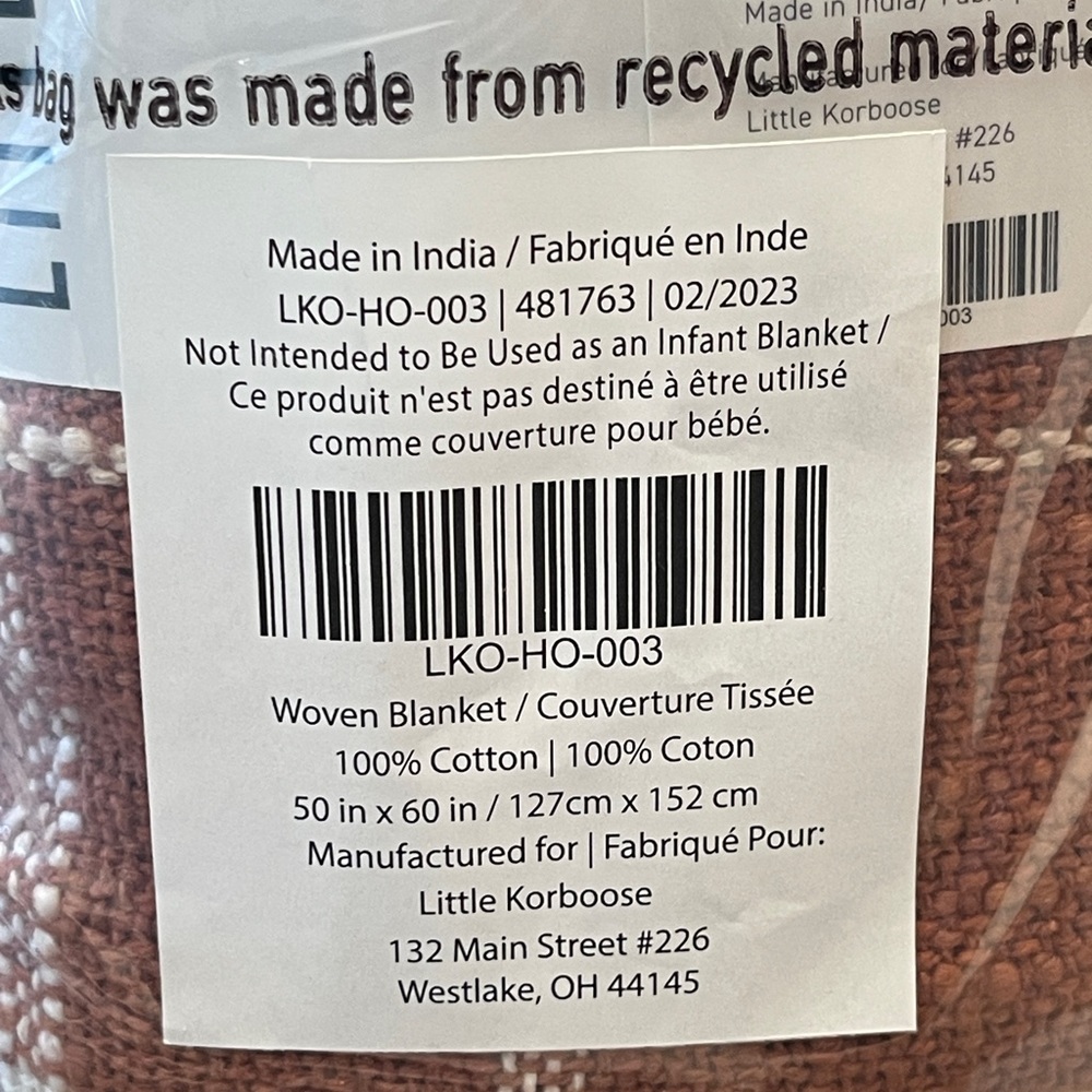 LITTLE KORBOOSE Woven Throw Blanket in Rust “50x60” - Picture 12 of 13